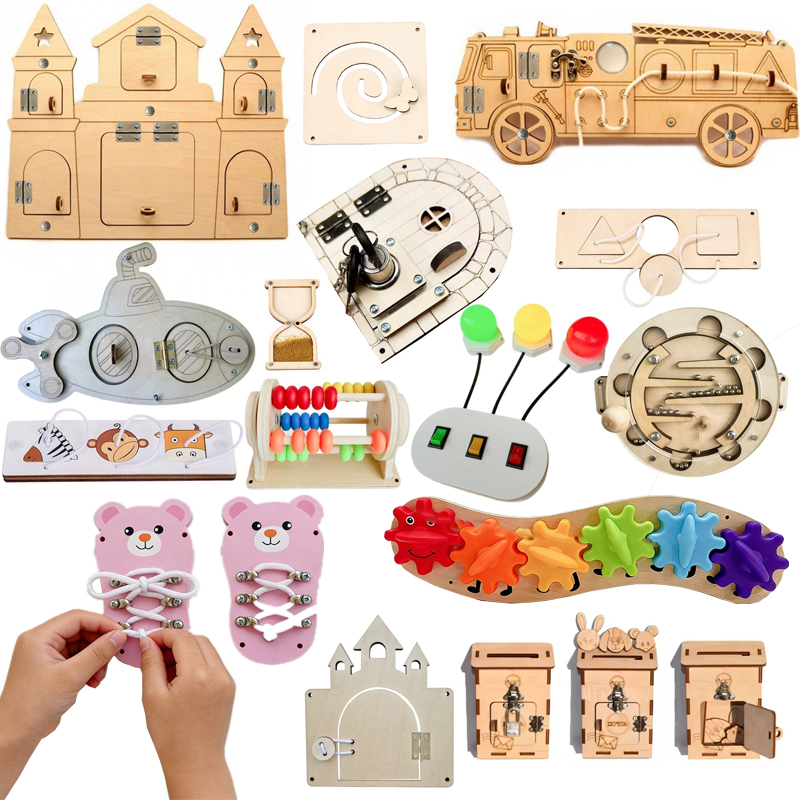 Montessori Wooden Busy Board Toddler - DIY Montessori Tablica Manipulacyjna Drewniane Akcesoria