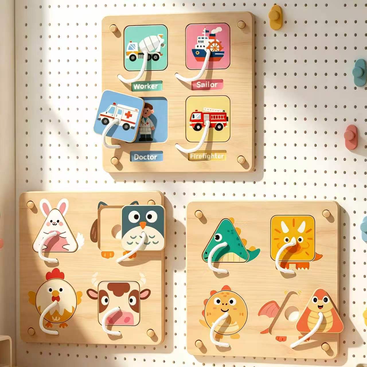 Montessori Wooden Busy Board Toddler - Drewniana tablica Montessori do samodzielnego montażu,